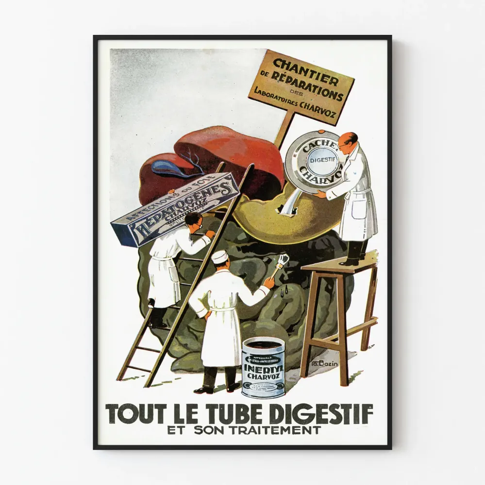 Wintage plakat medyczny „Cały układ trawienny i jego leczenie”