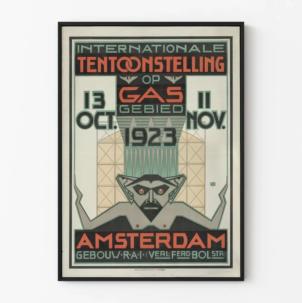 Wintage plakat z międzynarodowej wystawy gazu 1923 Amsterdam
