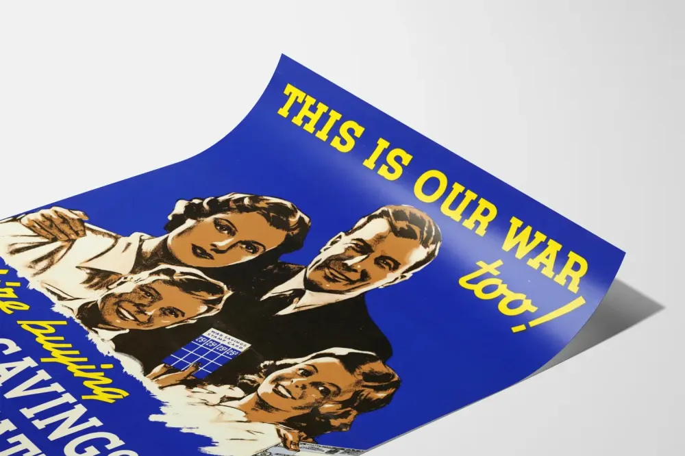 Wintage plakat mobilizacyjny do certyfikatów oszczędnościowych na wojnę