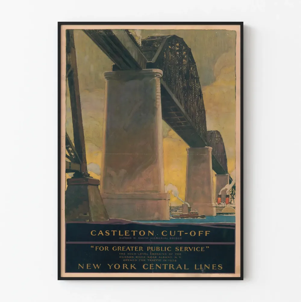 Wintage plakat mostu Alfred H. Smith nad rzeką Hudson - New York Central Lines