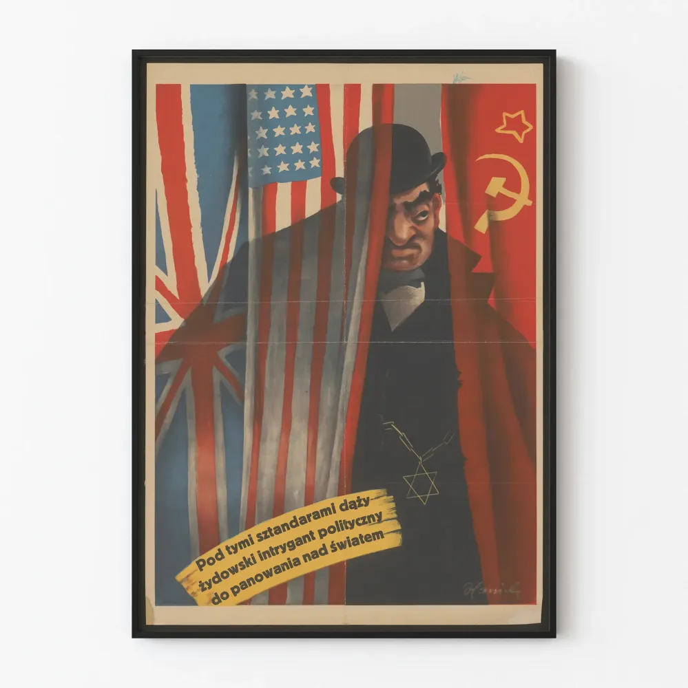 Wintage plakat z motywami politycznymi i symbolami historycznymi