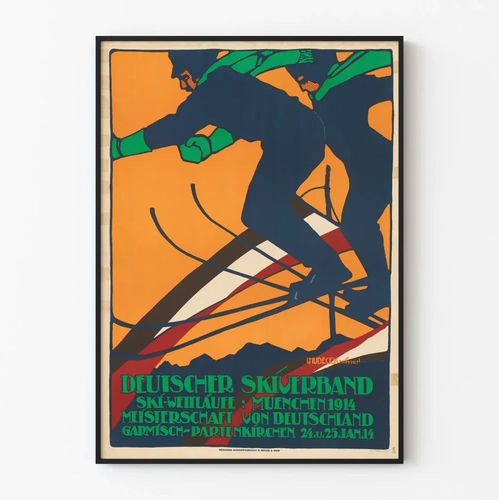 Wintage plakat narciarzy wyścigowych Monachium 1914 - Sportowa dekoracja ścienna