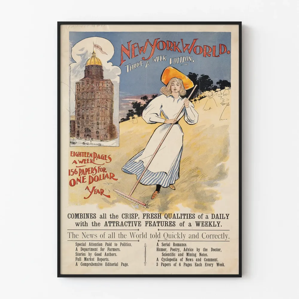 Wintage plakat New York World Thrice Week Edition