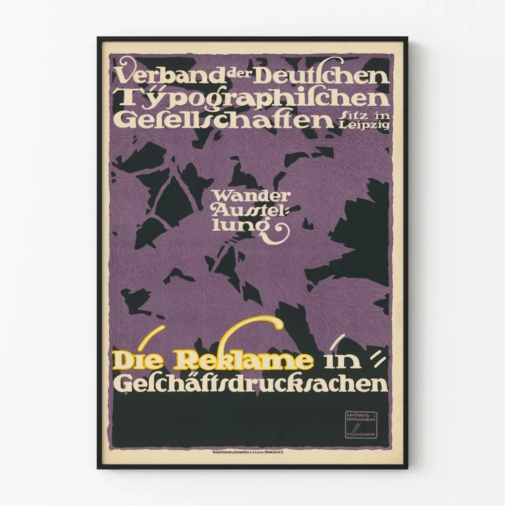 Wintage plakat niemiecki, secesja, dekoracja ścienna, typografia