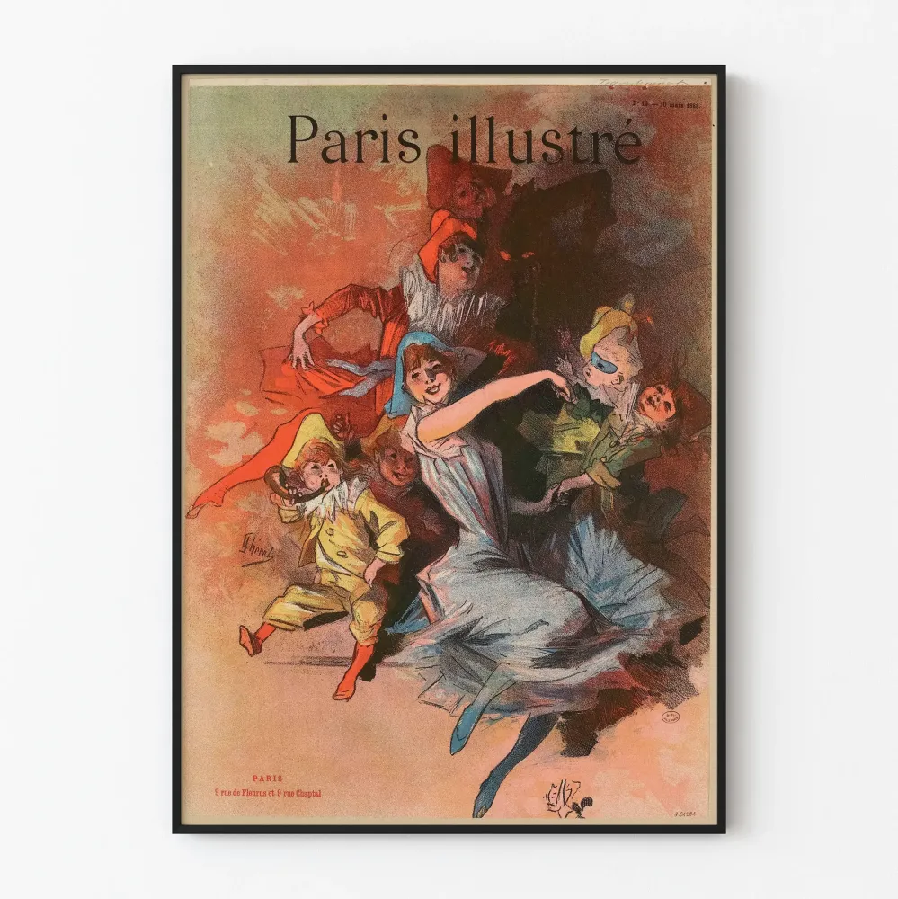 Wintage plakat Paryż ilustrowany 1888 - Artystyczna dekoracja ścienna
