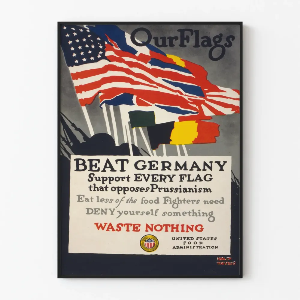 Wintage plakat patriotyczny przeciwko prusofilstwu – Podpora flag sojuszniczych