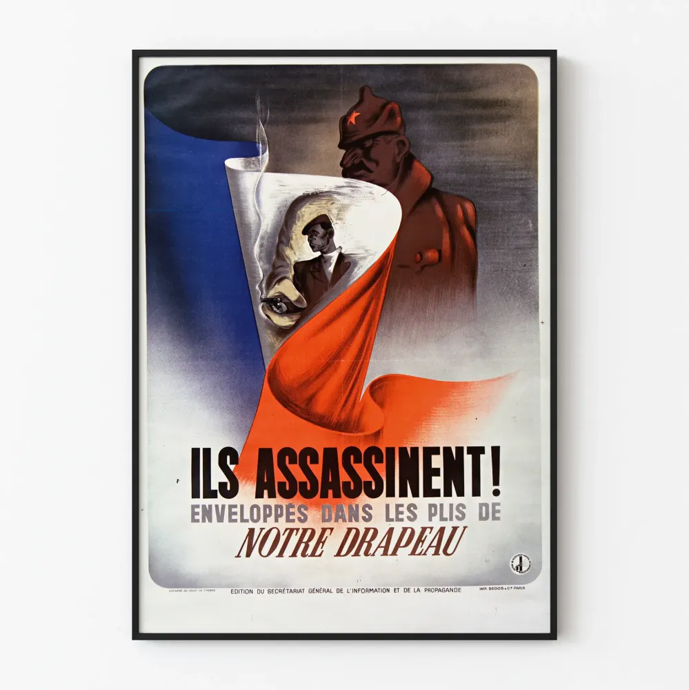 Wintage plakat propagandowy z Francji - Patriotyczna dekoracja ścienna