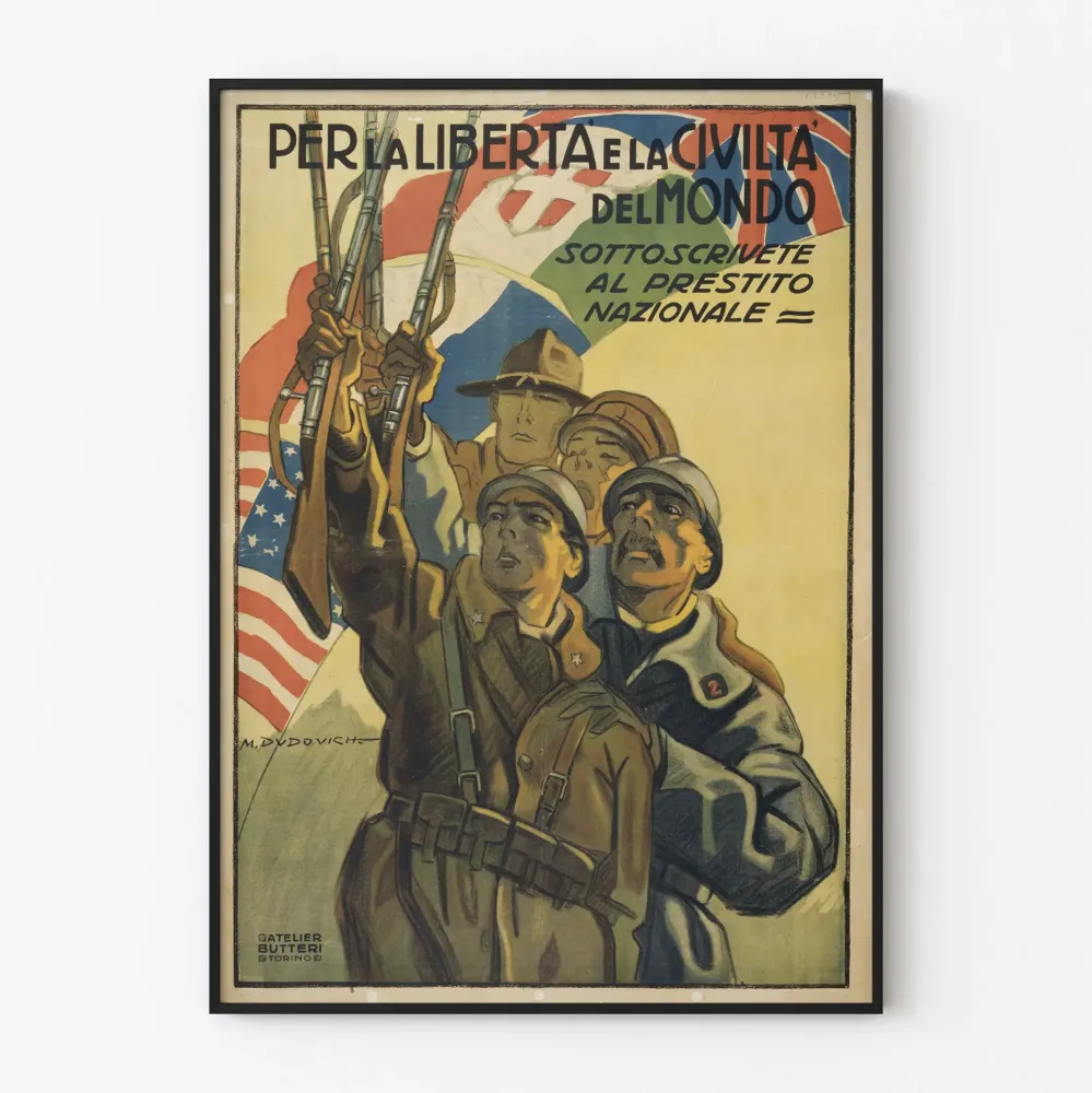 Wintage plakat propagandowy o tematyce wojskowej dla wolności i cywilizacji świata