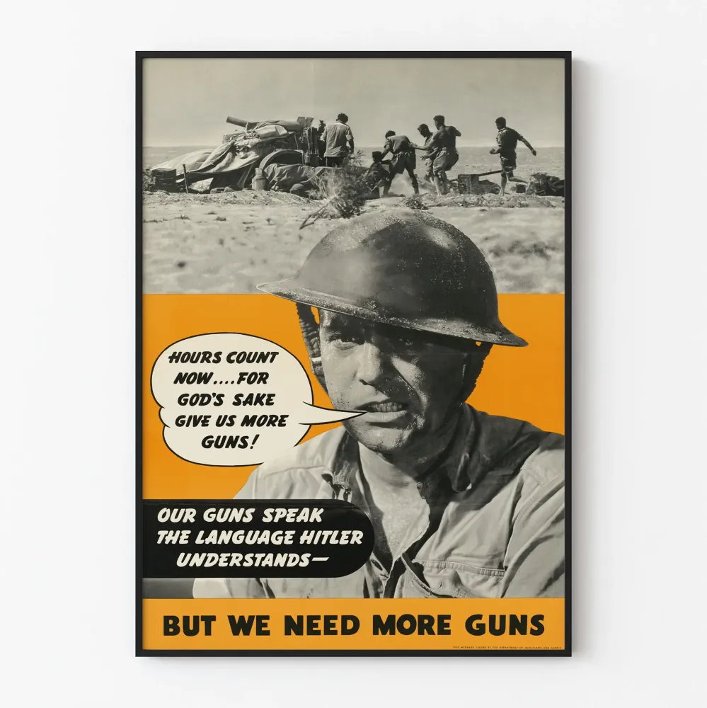 Wintage plakat propagandowy o tematyce wojskowej - Potrzebujemy więcej broni