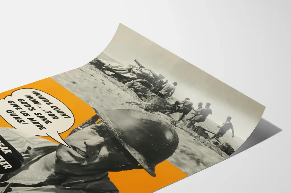 Wintage plakat propagandowy o tematyce wojskowej - Potrzebujemy więcej broni