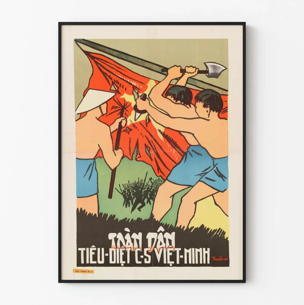 Wintage plakat propagandowy wietnamski z sceną walki