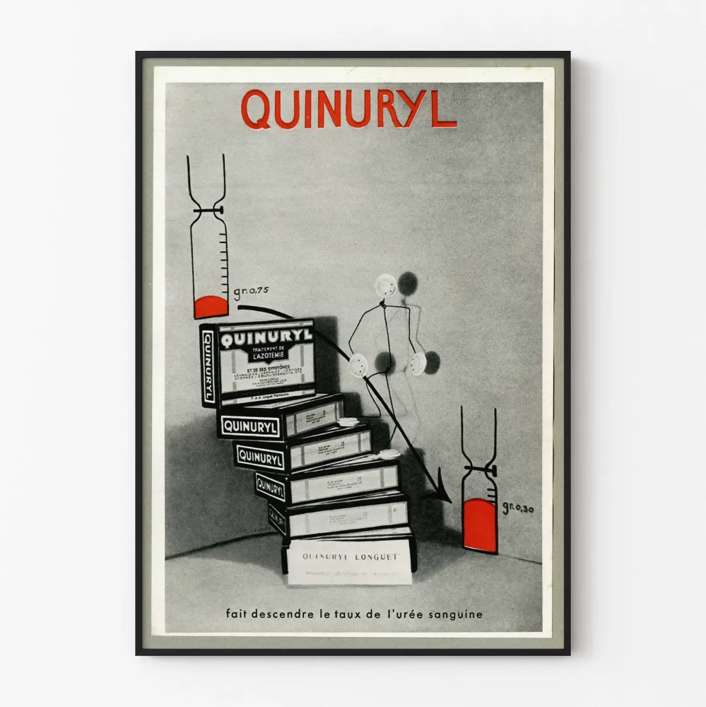 Wintage plakat Quinuryl do dekoracji ściennych o charakterze medycznym