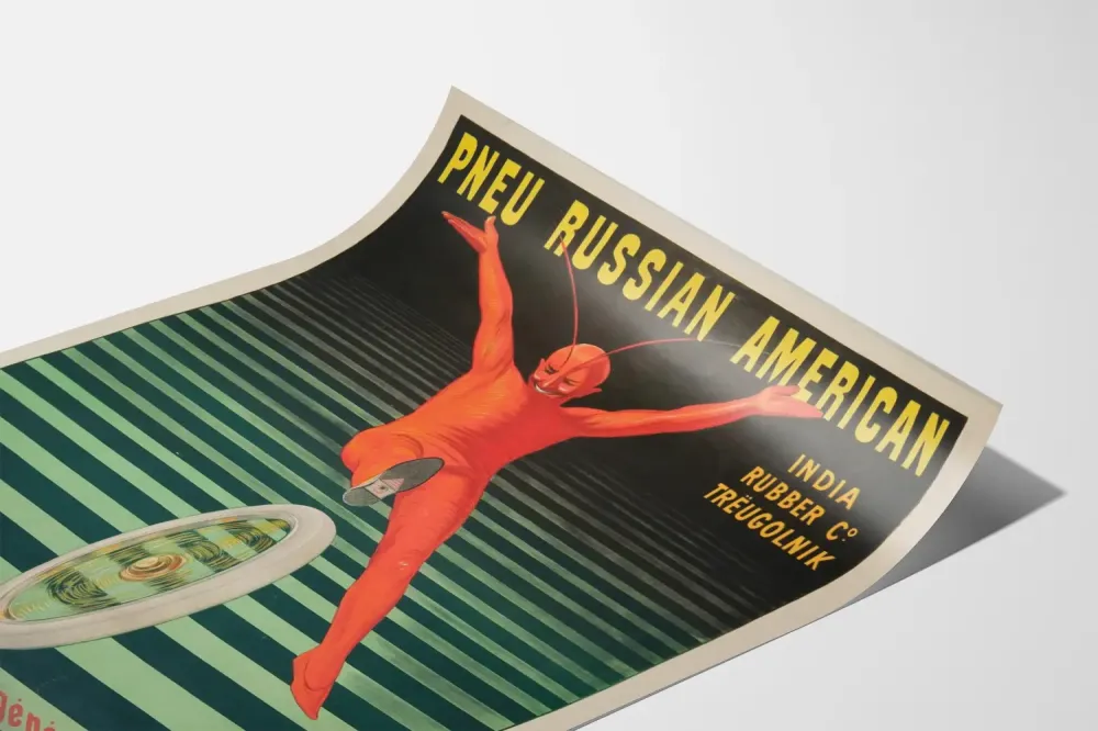 Wintage plakat reklamowy opon rosyjsko-amerykańskich