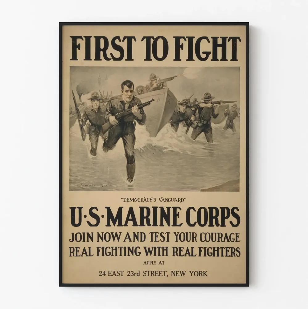Wintage plakat rekrutacyjny Korpusu Marines Stanów Zjednoczonych - Pierwsi do walki