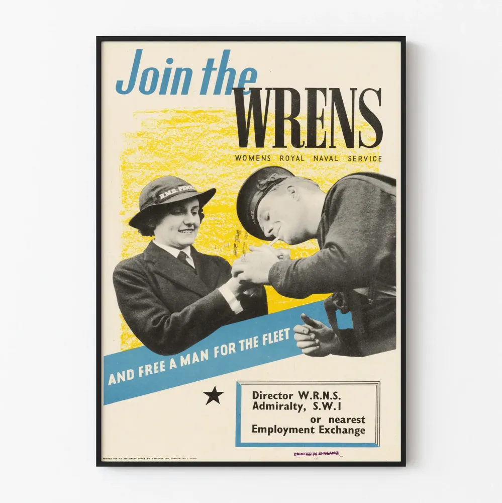 Wintage plakat rekrutacyjny WRENS Kobieca Służba Morskiej Marynarki Królewskiej