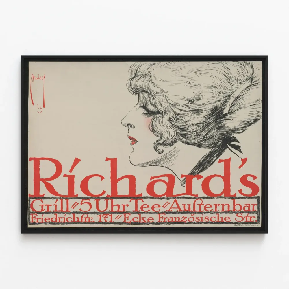 Wintage plakat Richards z stylizowanym profilem kobiety