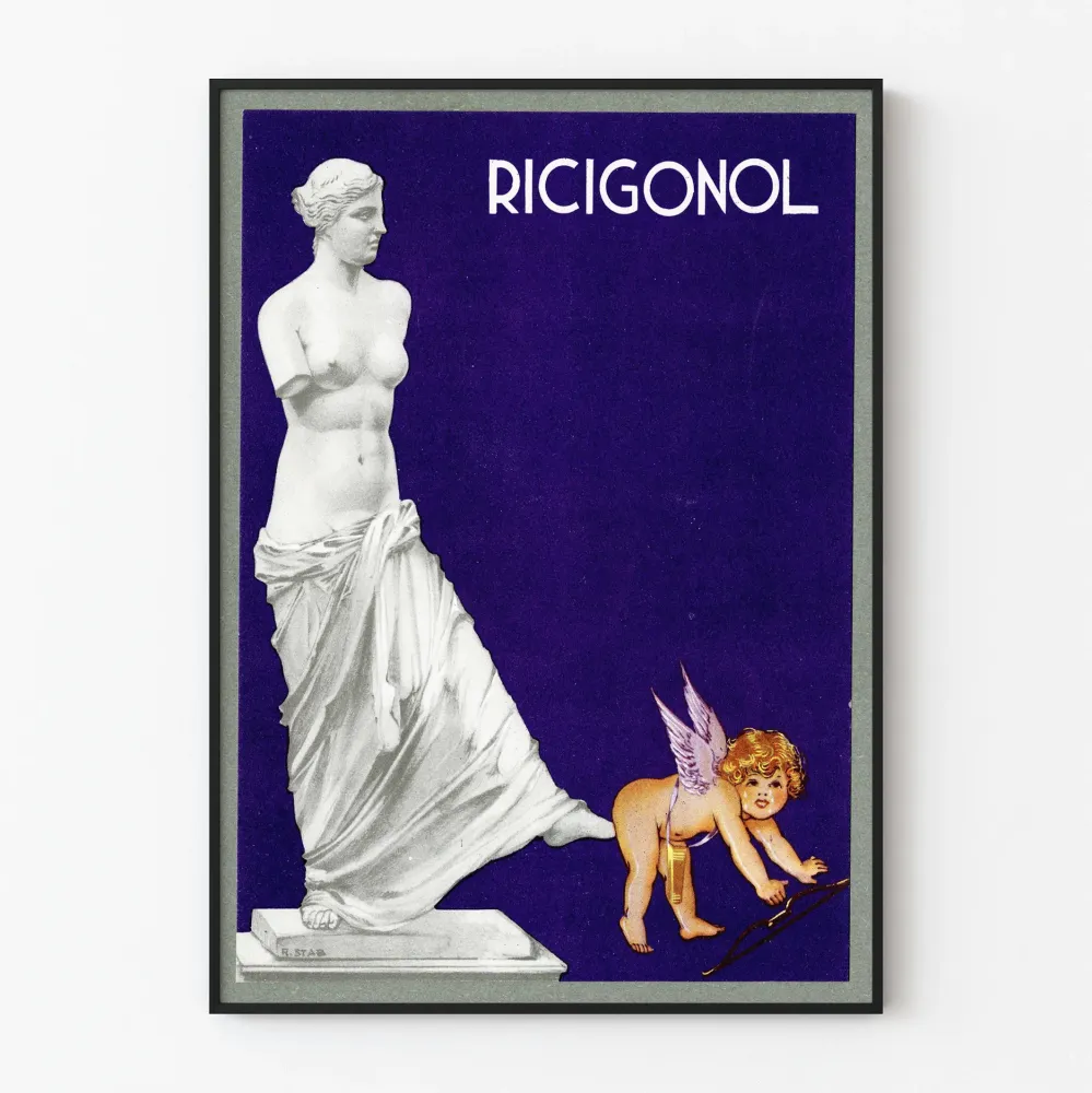 Wintage plakat Ricigonol z posągiem i amorem
