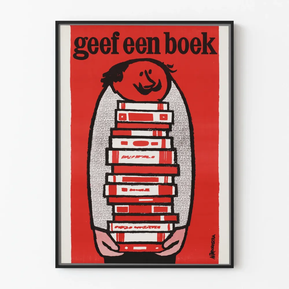 Wintage plakat w stylu graficznym „geef een boek” do dekoracji ściennej