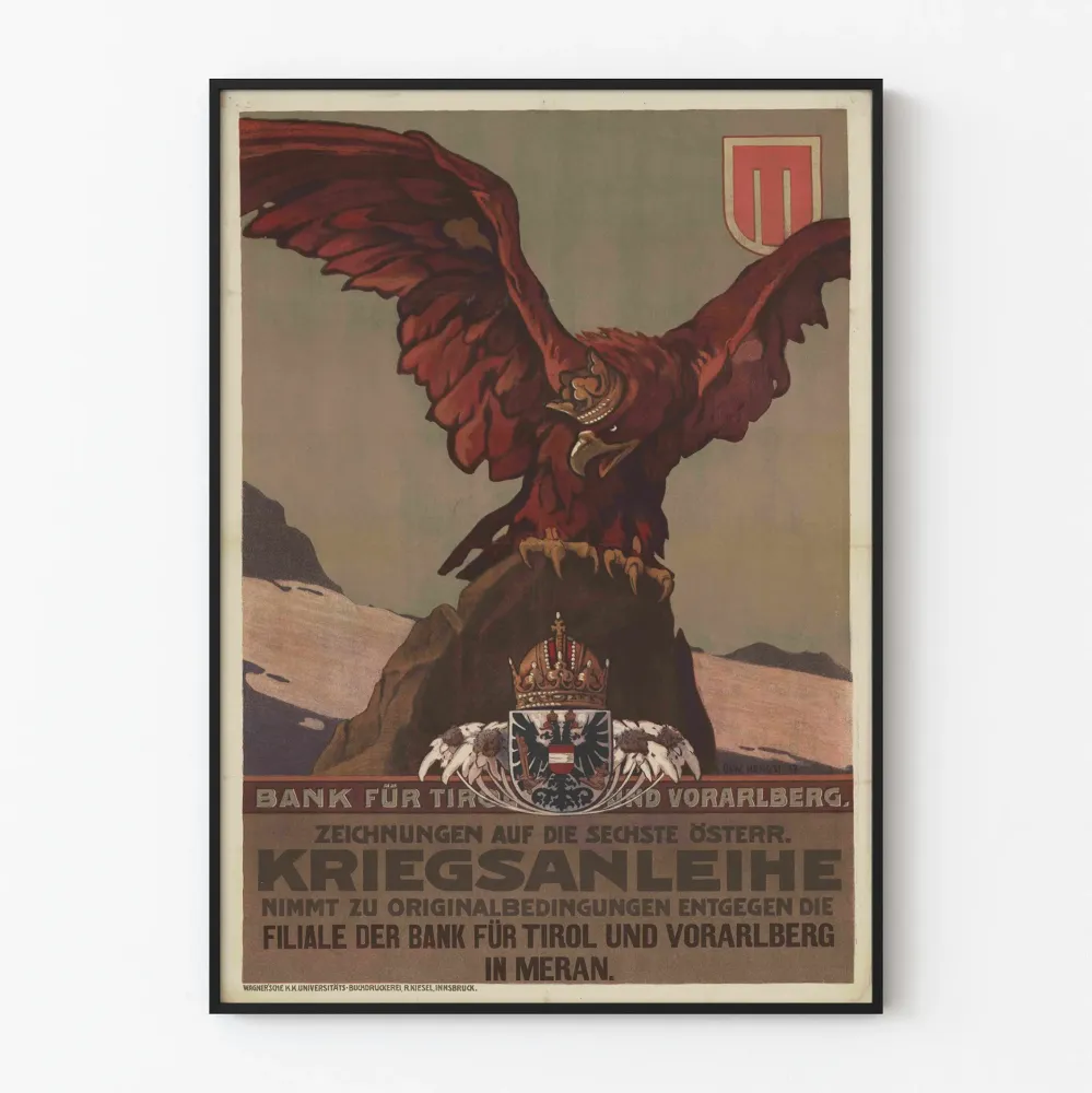 Wintage plakat z Szóstego Emprunt de Guerre Austriackiego z orłem cesarskim