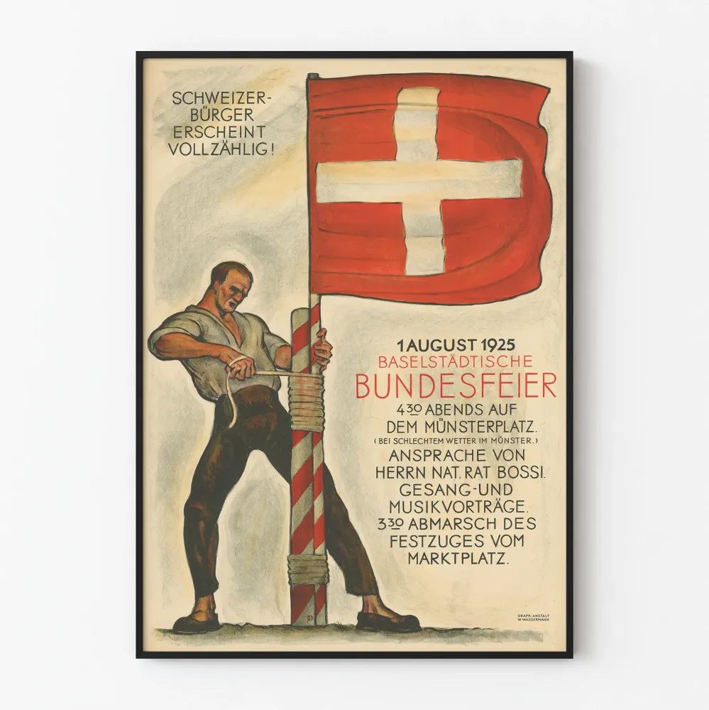Wintage plakat Szwajcaria Święto Narodowe 1925 dekoracja ścienna
