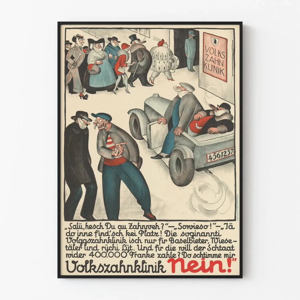 Wintage plakat Volkszahnklinik - Humorystyczna dekoracja ścienna