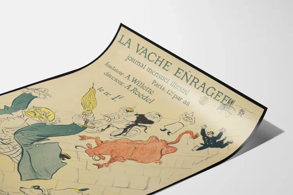 Wintage plakat Wściekł Krowa, ilustrowany dziennik