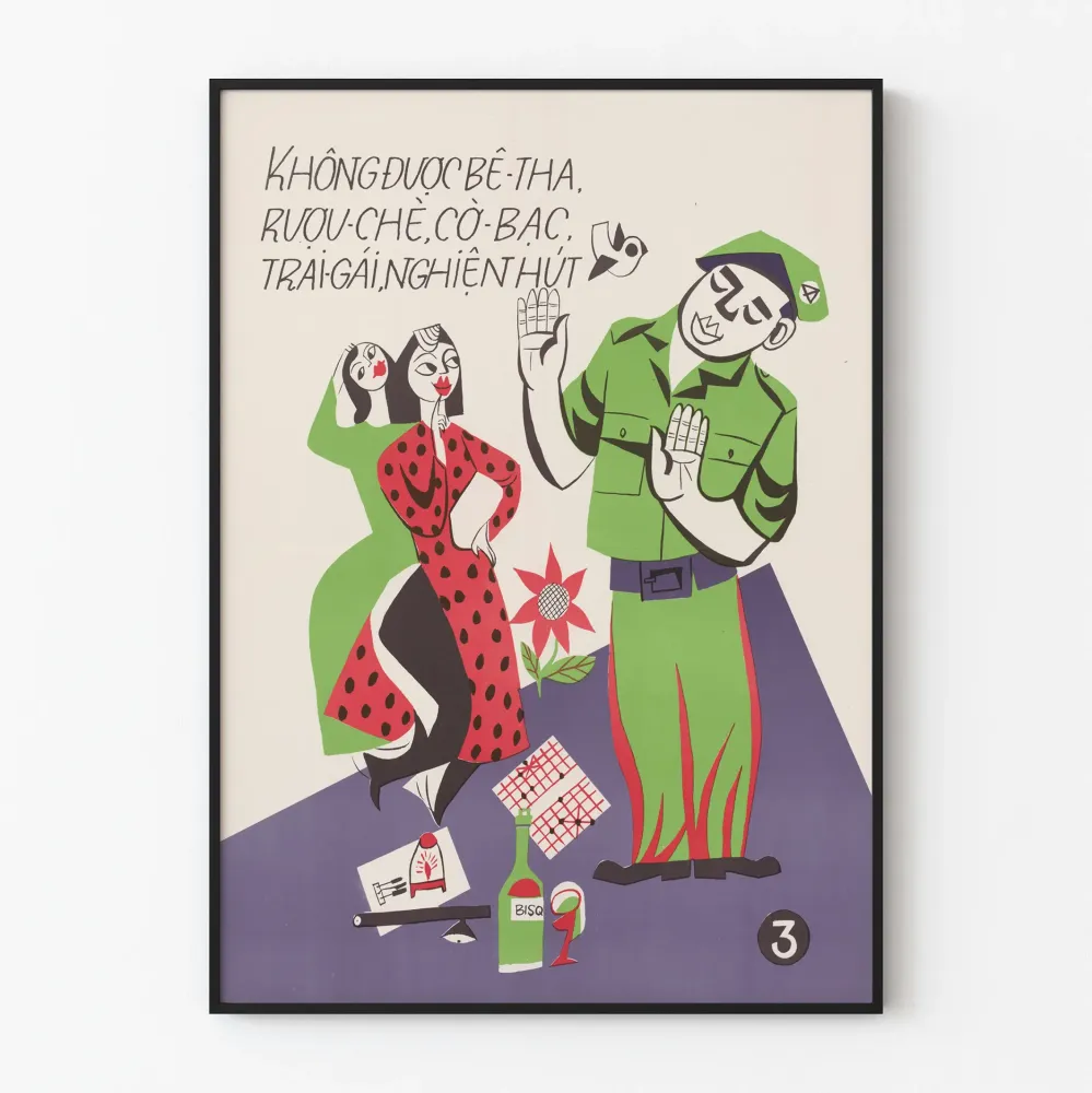 Wintage plakat wietnamski z siedmioma przykazaniami armii