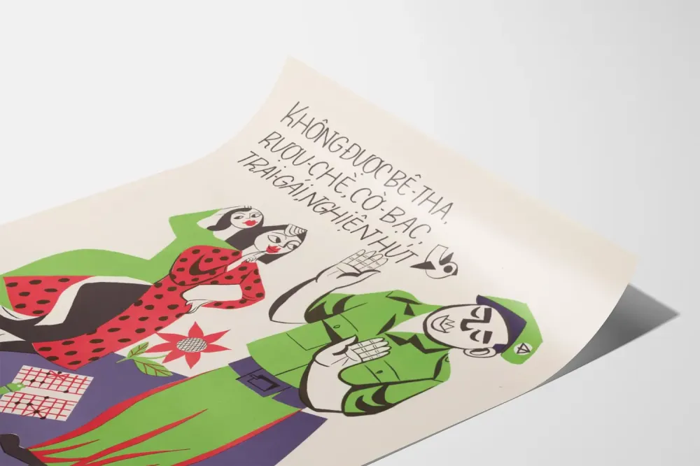Wintage plakat wietnamski z siedmioma przykazaniami armii
