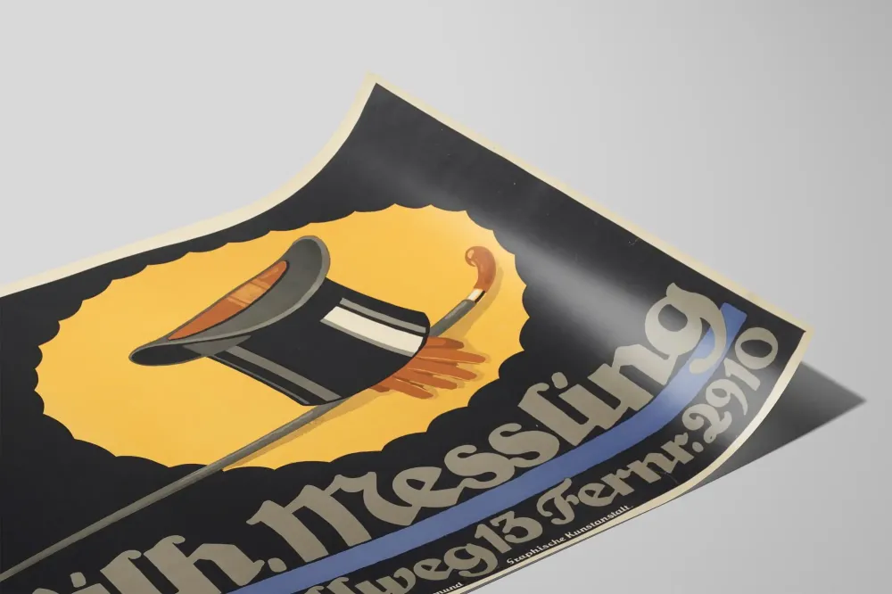 Wintage plakat Wilh. Messling z cylindrem i laską