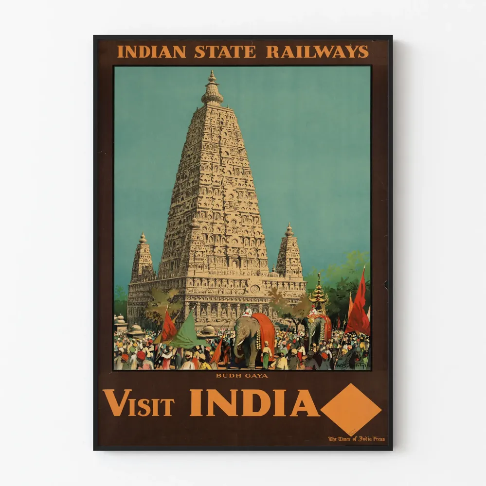 Wintage plakat z wizytą w Indiach - Świątynia Bodh Gaya