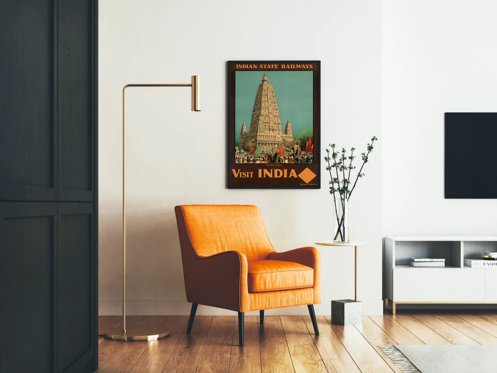 Wintage plakat z wizytą w Indiach - Świątynia Bodh Gaya