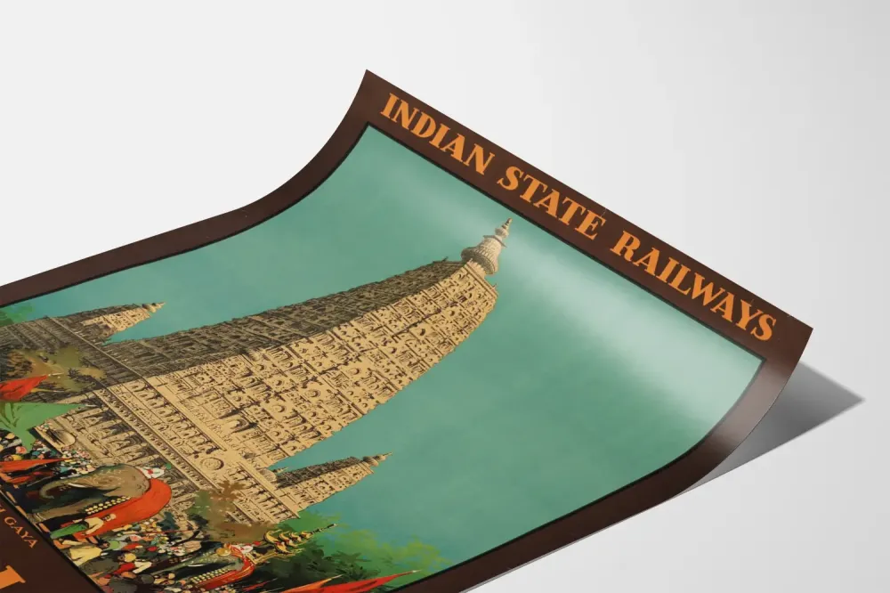 Wintage plakat z wizytą w Indiach - Świątynia Bodh Gaya