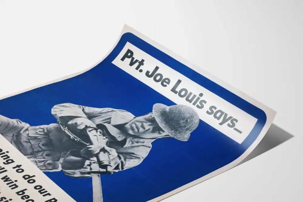 Wintage plakat wojenny Pvt. Joe Louis - Deklaracja zaangażowania i zwycięstwa