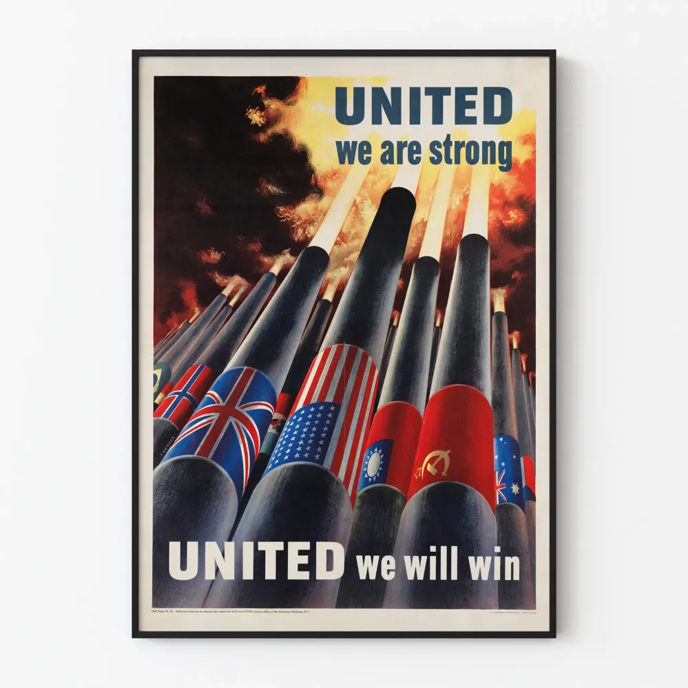 Wintage plakat wojenny „Razem jesteśmy silni, razem zwyciężymy” do dekoracji ściennej