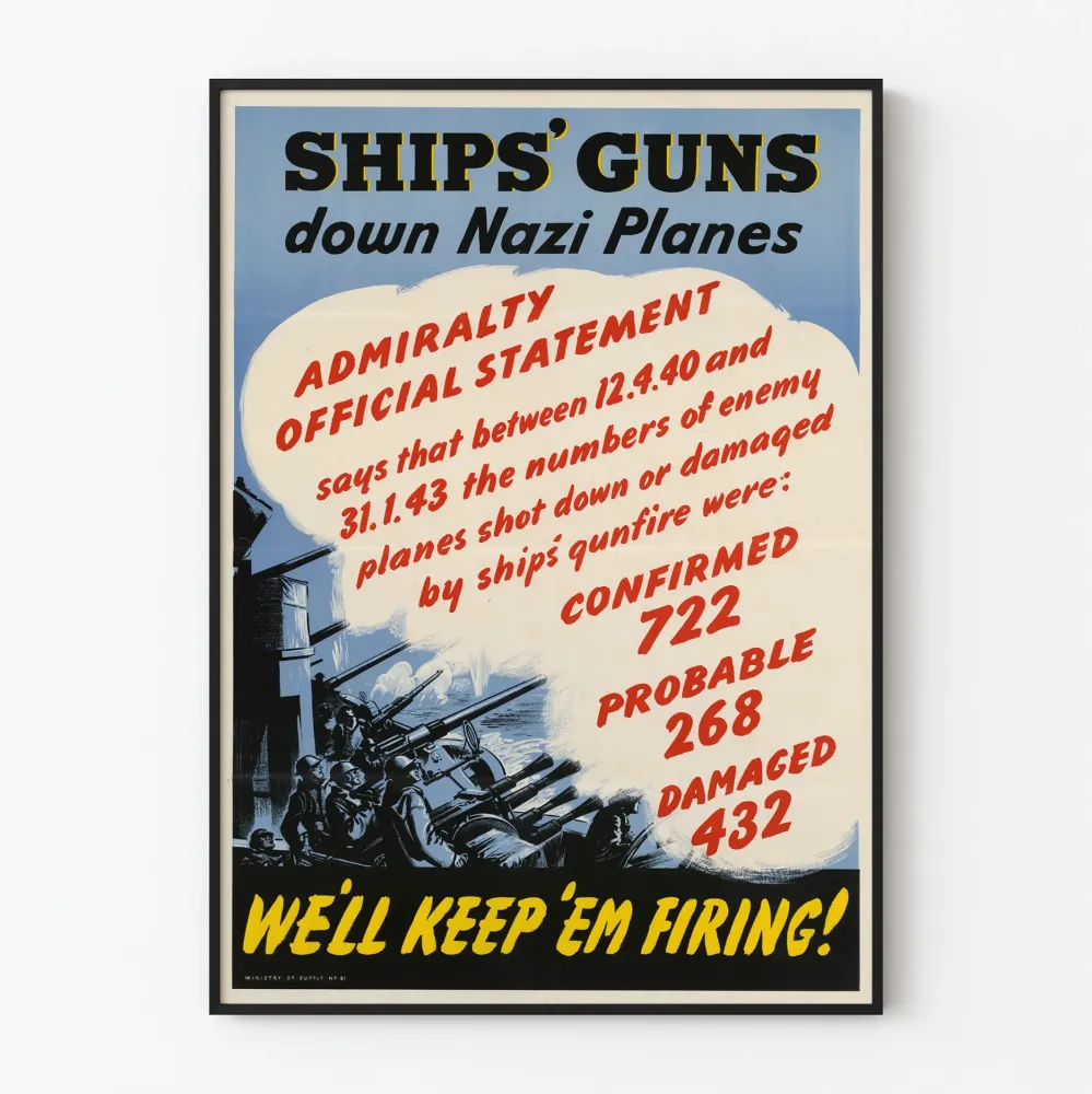 Wintage plakat wojskowy angielski - dział statków przeciw samolotom nazistowskim