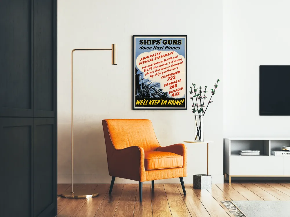 Wintage plakat wojskowy angielski - dział statków przeciw samolotom nazistowskim