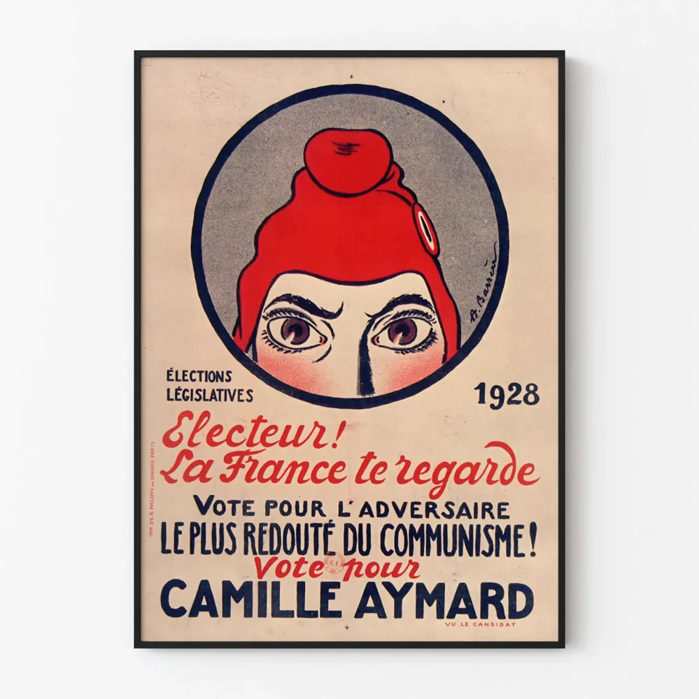 Wintage plakat wyborczy 1928 – Głosujący, Francja na ciebie patrzy