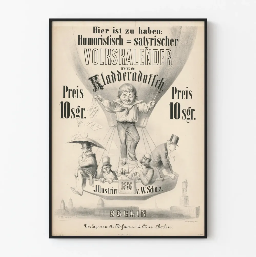 Wintage satyryczny plakat kalendarza ludowego 1866