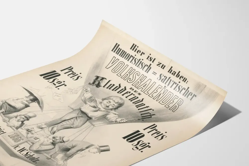 Wintage satyryczny plakat kalendarza ludowego 1866