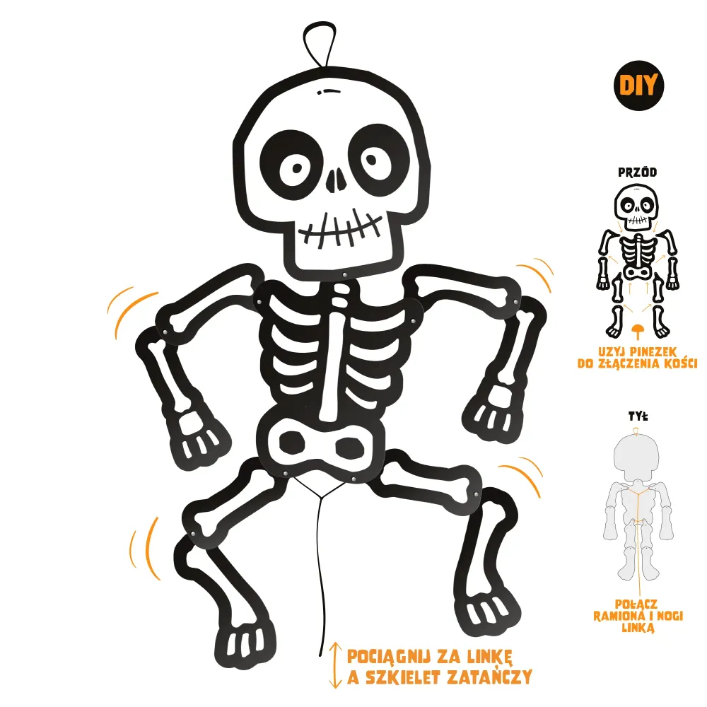 Wiszący szkielet Halloween 85cm 1 szt. DIY