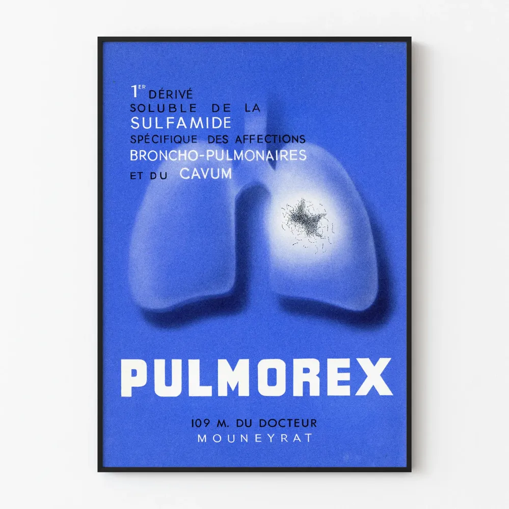 Witryna reklamowa vintage Pulmorex do dekoracji ścian medycznych