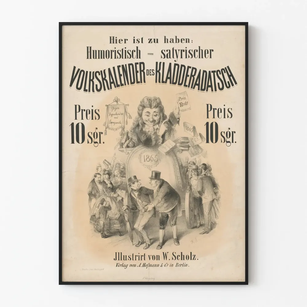 Witryna vintage plakat kalendarz satyryczny 1865 dekoracja ścienna