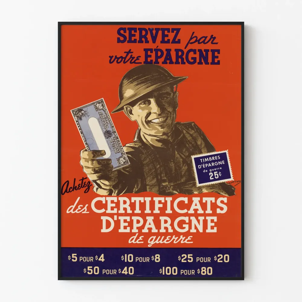 Wojenny plakat vintage - Certyfikaty oszczędności i znaczki oszczędnościowe