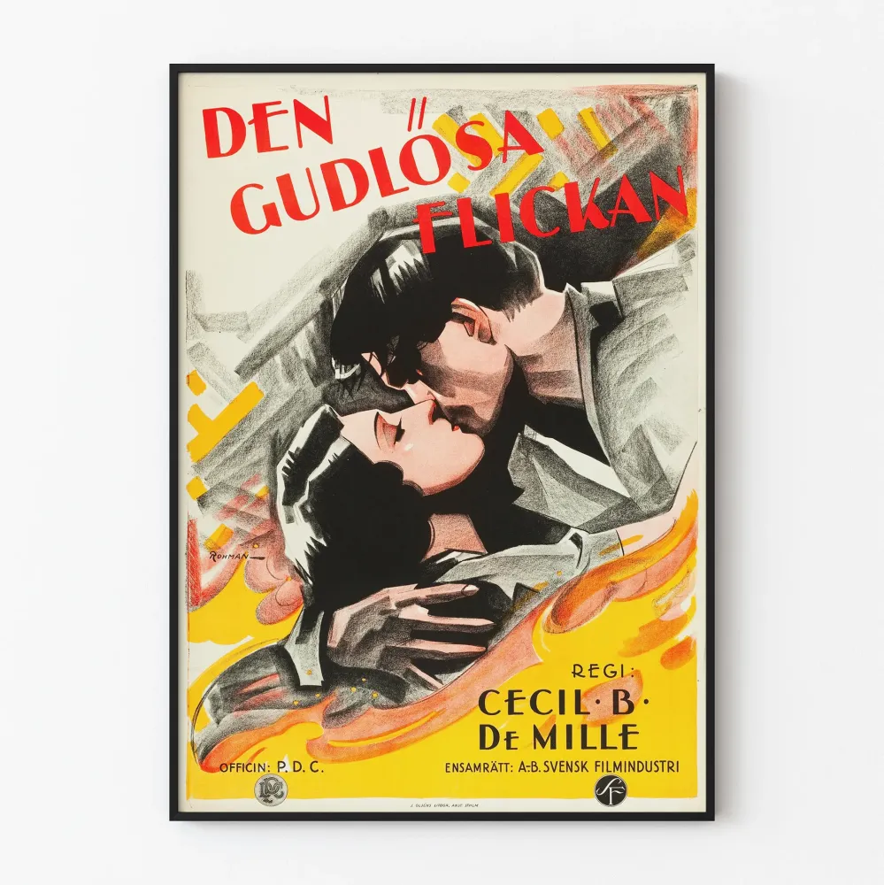 Włoski plakat vintage "Den Gudlösa Flickan" autorstwa Cecil B. De Mille