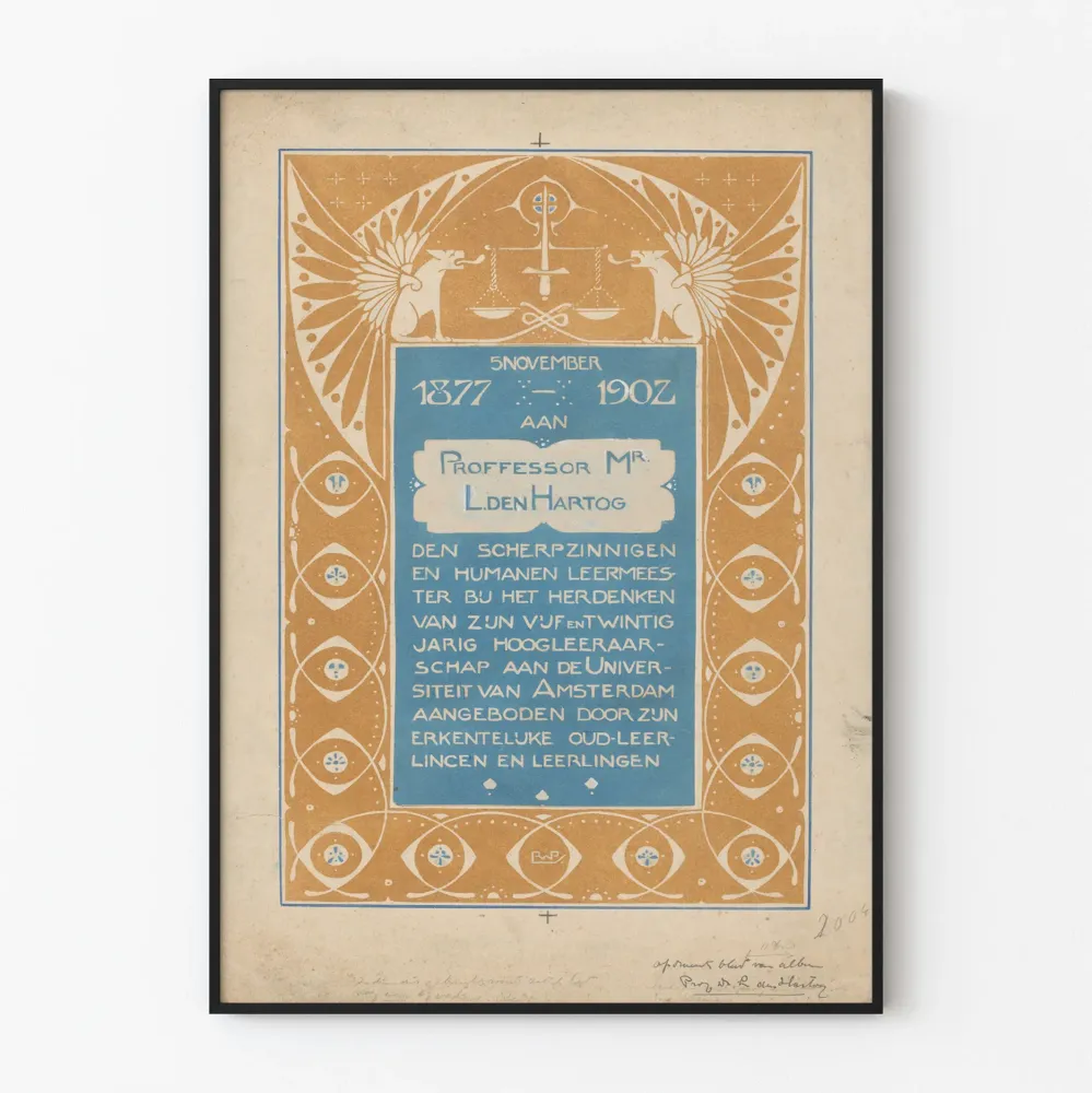 Współczesny plakat pamiątkowy vintage dla profesora L. den Hartog