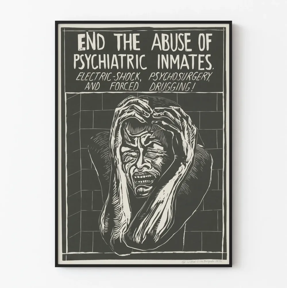 Zaangażowany plakat przeciwko nadużyciom w psychiatrii