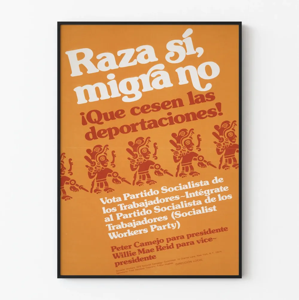 Zaangażowany plakat „Raza sí, migra no” – vintage'owa dekoracja ścienna o tematyce politycznej