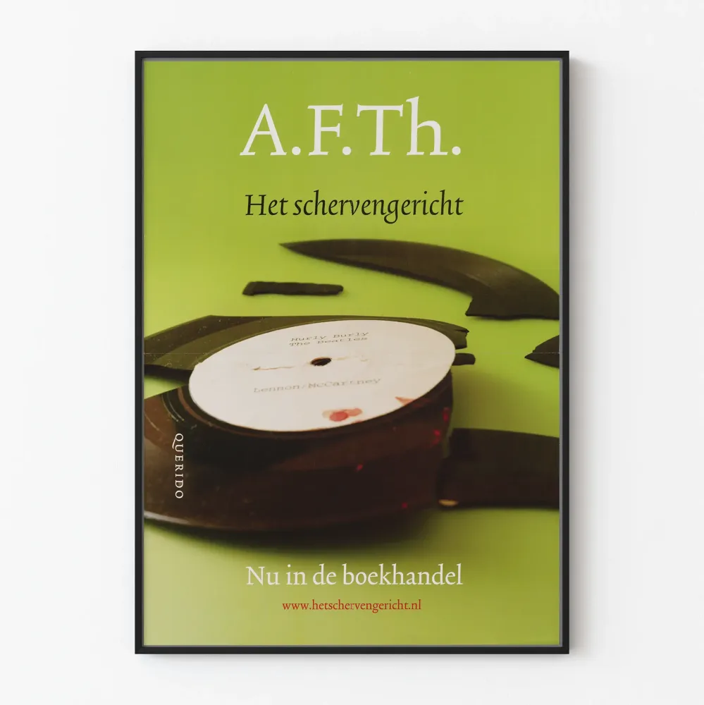 Zielony plakat .F.Th. Het Schervengericht z pękniętym krążkiem winylowym