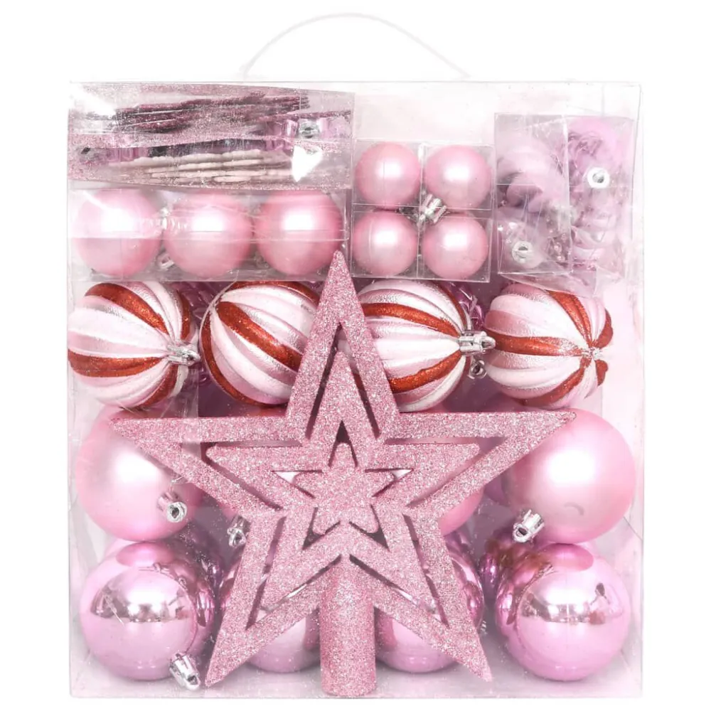 65 pcs conjunto de enfeites de Natal rosa/vermelho/branco