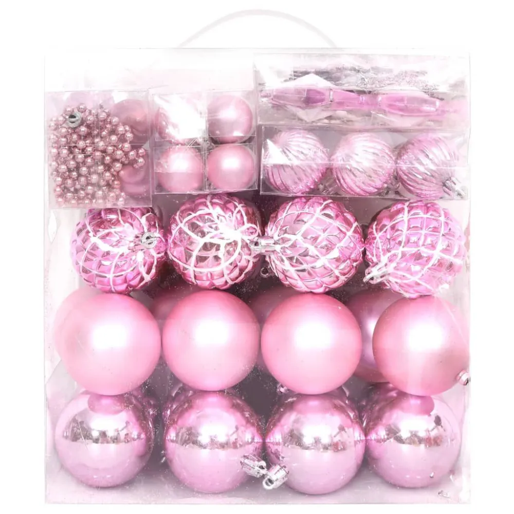 65 pcs conjunto de enfeites de Natal rosa/vermelho/branco